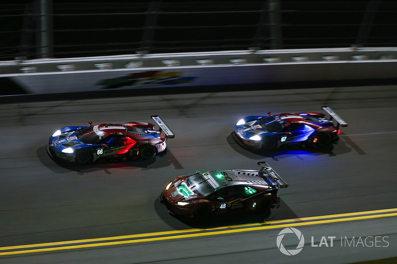 #66 Chip Ganassi Racing Ford GT, GTLM: Dirk Müller, Joey Hand, Sébastien Bourdais #48 Paul Miller Racing Lamborghini Huracan GT3, GTD: Madison Snow, Bryan Sellers, Andrea Caldarelli, Bryce Miller