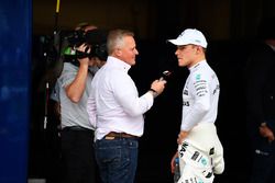 Johnny Herbert, Sky TV talks with pole sitter Valtteri Bottas, Mercedes AMG F1 in parc ferme