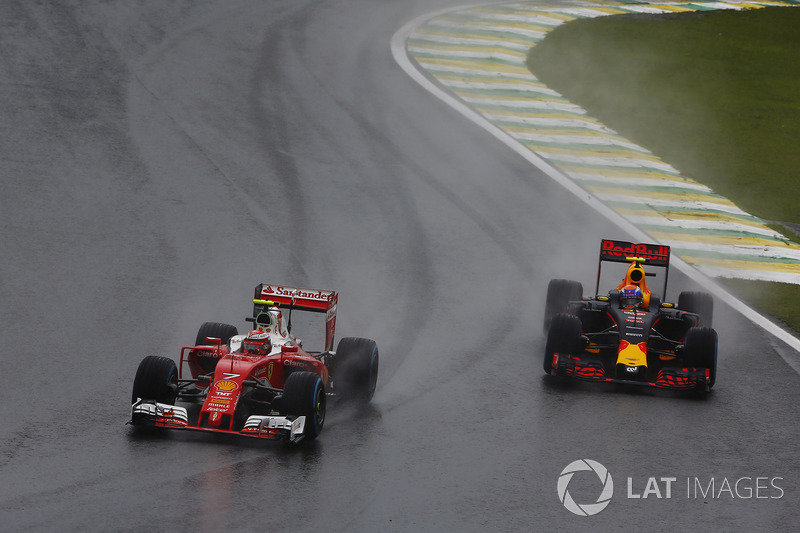 Kimi Raikkonen, Ferrari SF16-H, leads Max Verstappen, Red Bull Racing RB12