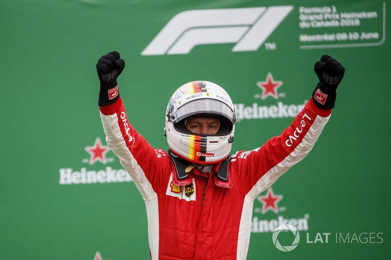 Sebastian Vettel, Ferrari, 1st position, celebrates in Parc Ferme