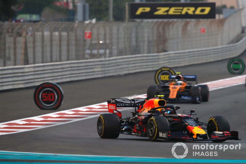Alexander Albon, Red Bull RB15, leads Lando Norris, McLaren MCL34