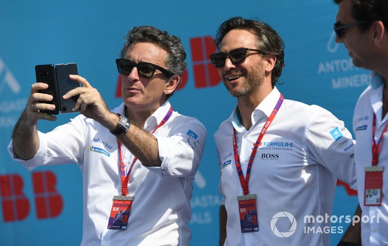Alejandro Agag, Chairman of Formula E with Jamie Reigle, Formula E CEO on the podium