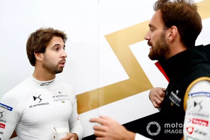 Antonio Felix da Costa, DS Techeetah chats with teammate Jean-Eric Vergne, DS TECHEETAH in the garage