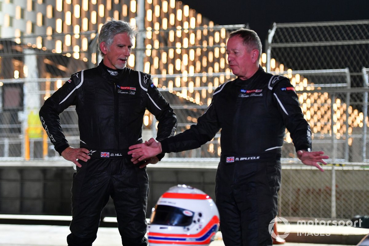 Damon Hill, Sky TV, Martin Brundle, Sky TV, with a Williams FW07