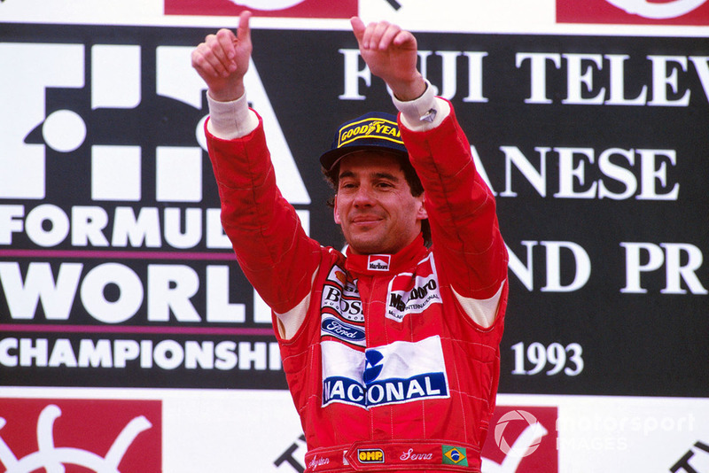 Podium: race winner Ayrton Senna, McLaren