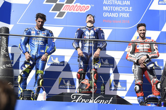 Podium: race winner Maverick Viñales, Yamaha Factory Racing, second place Andrea Iannone, Team Suzuki MotoGP, third place Andrea Dovizioso, Ducati Team