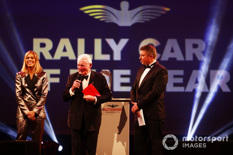 Paddy Hopkirk on stage to present the Rally Car of the Year Award