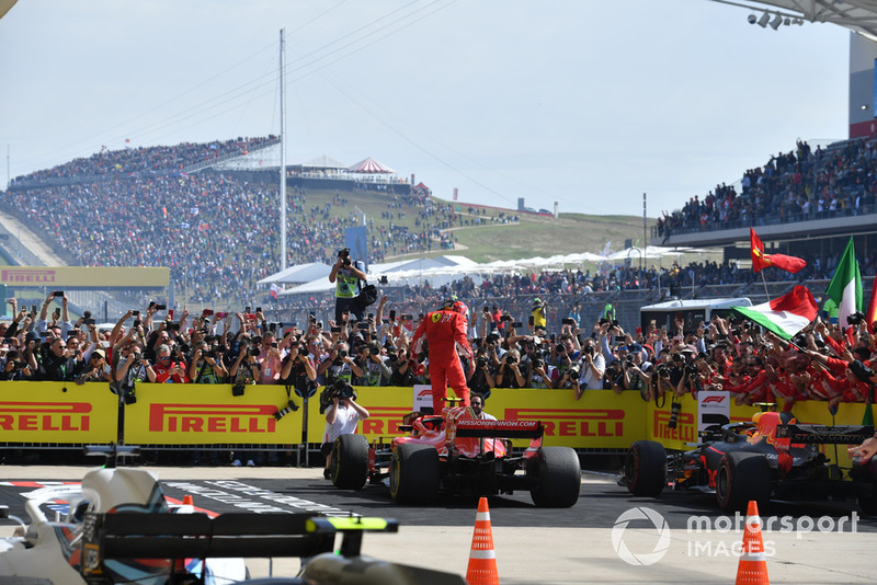 Race winner Kimi Raikkonen, Ferrari SF71H celebrates in Parc Ferme 