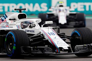 Lance Stroll, Williams FW41, leads Sergey Sirotkin, Williams FW41