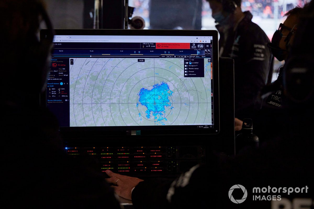 Weather radar screen in the Mercedes garage