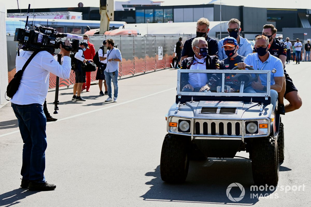 Helmut Marko, Consultant, Red Bull Racing, and Max Verstappen, Red Bull Racing