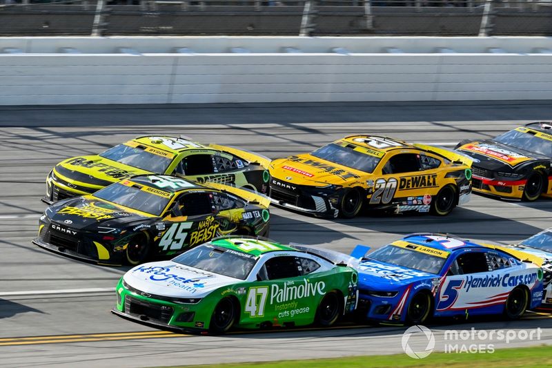 Ricky Stenhouse Jr, JTG Daugherty Racing, Kroger Health/Palmolive Chevrolet Camaro, Tyler Reddick, 23XI Racing, Nasty Beast Toyota Camry, Christopher Bell, Joe Gibbs Racing, DEWALT Toyota Camry, and Kyle Larson, Hendrick Motorsports, HendrickCars.com Chev