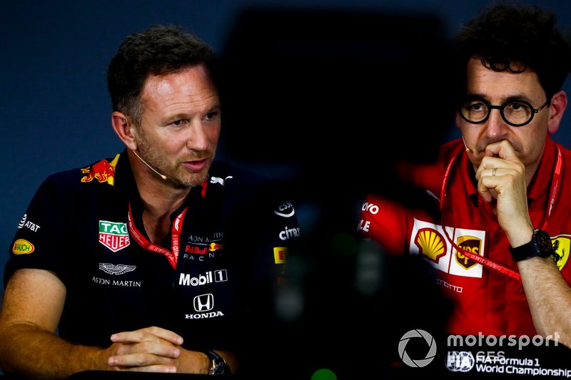 Christian Horner, Team Principal, Red Bull Racing, and Mattia Binotto, Team Principal Ferrari, in the Press Conference