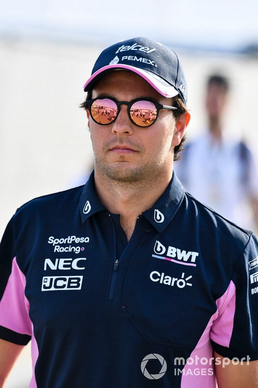 Sergio Perez, Racing Point, arriva al circuito