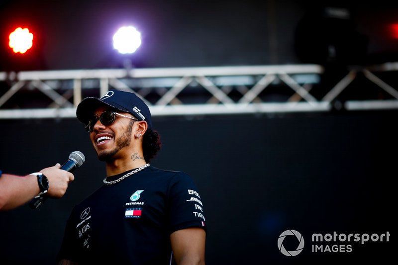Lewis Hamilton, Mercedes AMG F1 on stage in the fan zone
