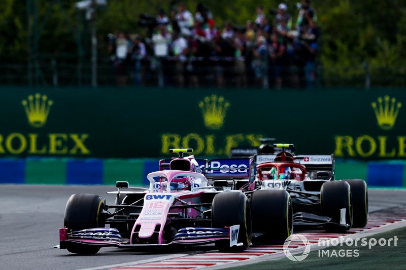 Lance Stroll, Racing Point RP19, leads Antonio Giovinazzi, Alfa Romeo Racing C38