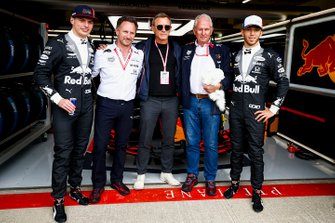 Max Verstappen, Red Bull Racing, Christian Horner, Team Principal, Red Bull Racing, Daniel Craig, Helmut Markko, Consultant, Red Bull Racing, and Pierre Gasly, Red Bull Racing