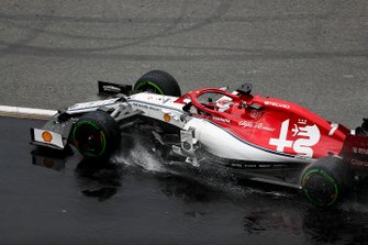 Kimi Raikkonen, Alfa Romeo Racing C38, rejoins after a trip into the gravel