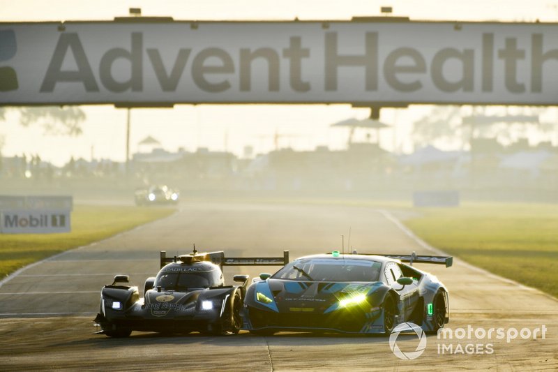 #5 Mustang Sampling Racing Cadillac DPi, DPi: Joao Barbosa, Filipe Albuquerque, Brendon Hartley, #11 GRT Grasser Racing Team Lamborghini Huracan GT3, GTD: Mirko Bortolotti, Rik Breukers, Rolf Ineichen