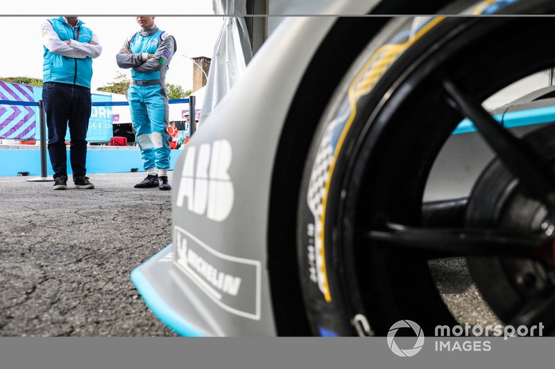 Olympic gold medalist Sir Chris Hoy prepares to drive the Formula E track car