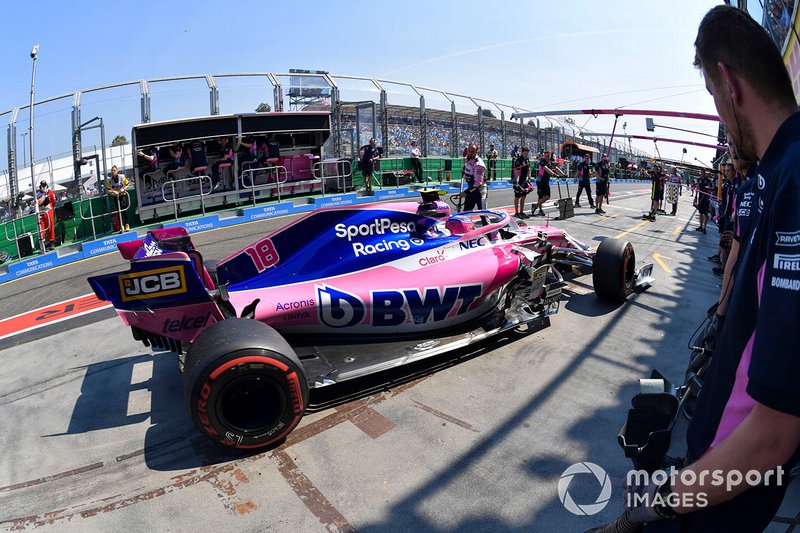 Lance Stroll, Racing Point RP19, in the pit lane