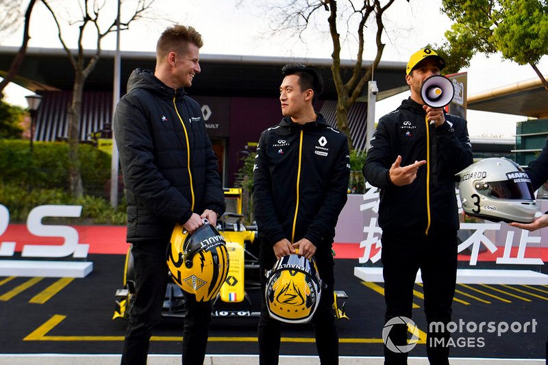 Nico Hulkenberg, Renault F1 Team, Guanya Zhou et Daniel Ricciardo, Renault F1 Team