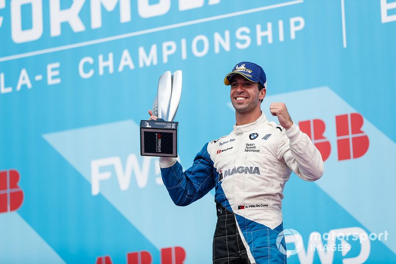 Antonio Felix da Costa, BMW I Andretti Motorsports, celebrates on the podium