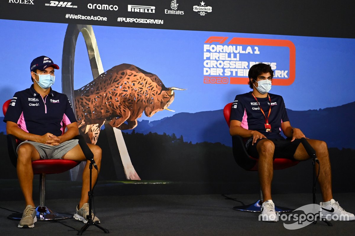 Sergio Pérez, Racing Point y Lance Stroll, Racing Point en la conferencia de prensa