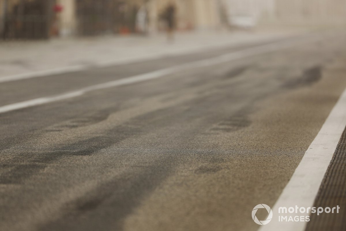 Tyre marks in the pit lane