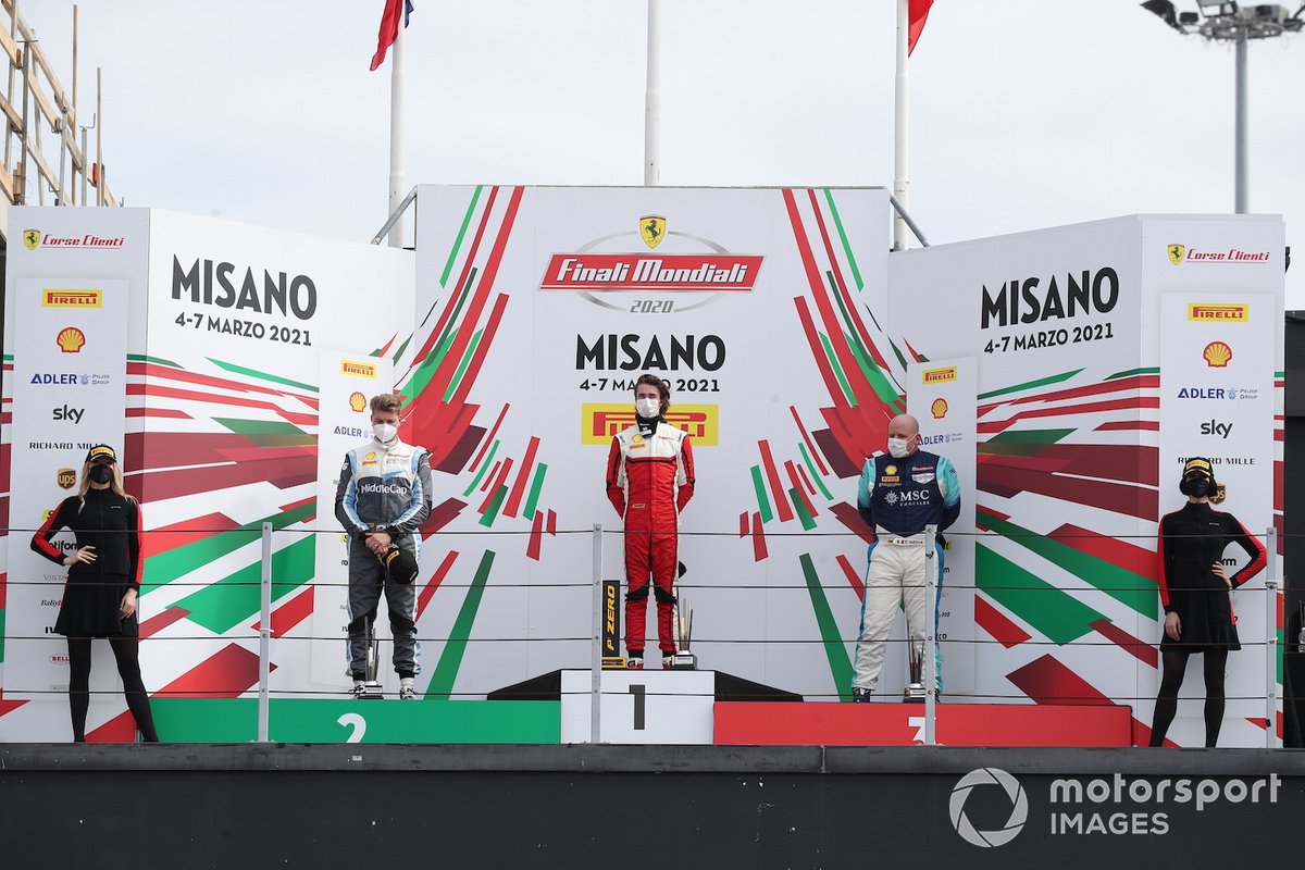 Il podio di Gara2 del Trofeo Pirelli categoria PRO AM: primo posto per Christian Brunsborg, Formula Racing, Matus Vyboh, Scuderia Praha, terzo posto Tommaso Rocca, Rossocorsa