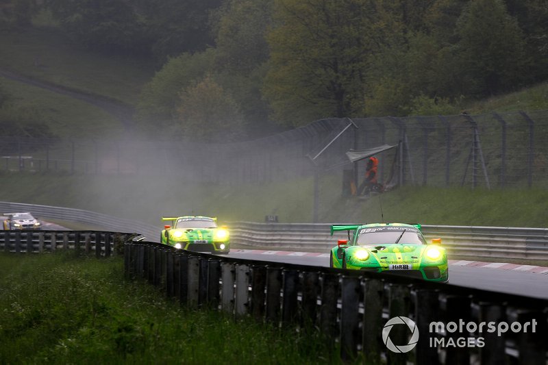 #1 Manthey-Racing Porsche 911 GT3 R: Richard Lietz, Frederic Makowiecki, Patrick Pilet, Nick Tandy, #911 Manthey-Racing Porsche 911 GT3 R: Earl Bamber, Michael Christensen, Kevin Estre, Laurens Vanthoor