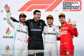 Lewis Hamilton, Mercedes AMG F1, Valtteri Bottas, Mercedes AMG F1 en Sebastian Vettel, Ferrari