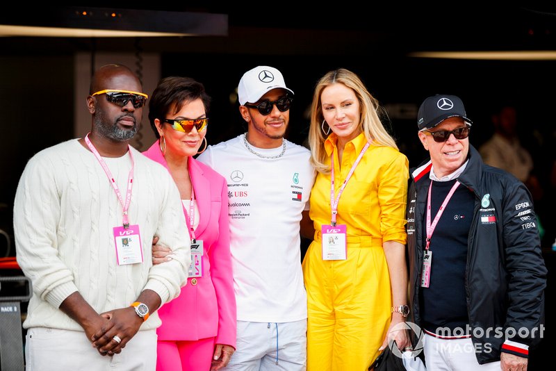Kris Jenner and Corey Gamble with Lewis Hamilton, Mercedes AMG F1