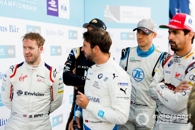 Sam Bird, Envision Virgin Racing, Antonio Felix da Costa, BMW I Andretti Motorsports, Jean-Eric Vergne, DS TECHEETAH, Edoardo Mortara Venturi Formula E, Lucas Di Grassi, Audi Sport ABT Schaeffler in the media pen