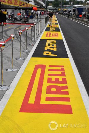 Pit lane and Pirelli branding