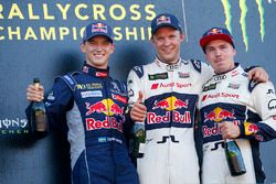 Podium : le vainqueur Mattias Ekström, EKS RX Audi S1, le deuxième Timmy Hansen, Team Peugeot Hansen, le troisième Toomas Heikkinen, EKS RX Audi S1