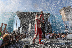 Felix Rosenqvist, Mahindra Racing, sprays the champagne on the podium