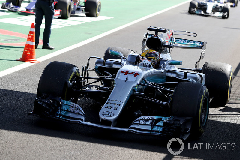 Race winner Lewis Hamilton, Mercedes AMG F1 arrives in parc ferme