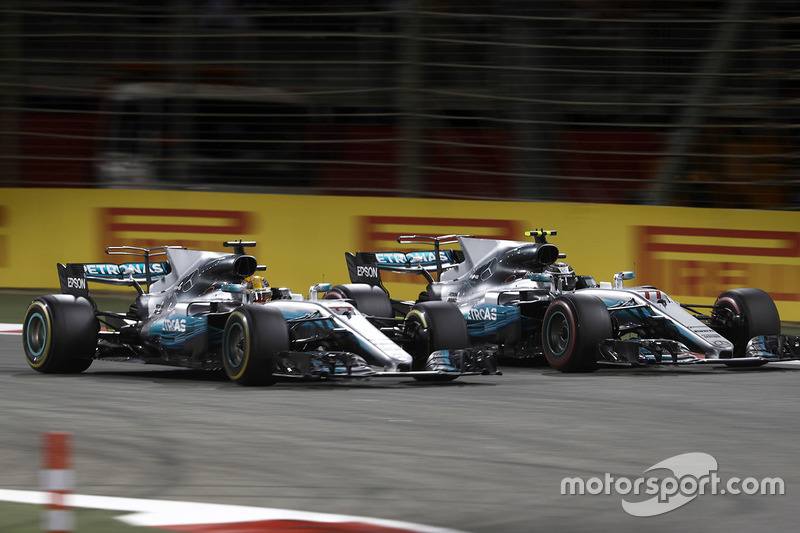 Lewis Hamilton, Mercedes AMG F1 W08, and Valtteri Bottas, Mercedes AMG F1 W08