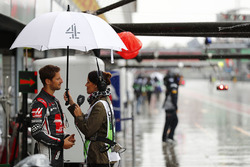 Romain Grosjean, Haas F1 Team, speaks, Channel 4 presenter Lee McKenzie