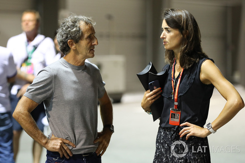 Alain Prost, conseiller spécial Renault Sport F1 et Margot Laffite, Canal+