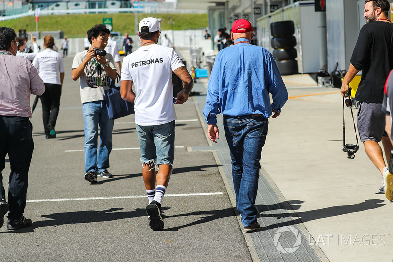 Lewis Hamilton, Mercedes AMG F1 and Niki Lauda, Mercedes AMG F1 Non-Executive Chairman