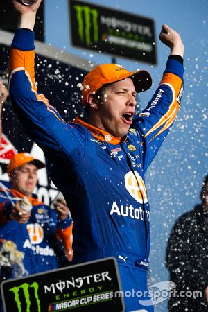 Brad Keselowski, Team Penske Ford, celebrates his win in Victory Lane