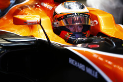 Stoffel Vandoorne, McLaren, in cockpit with helmet visor raised