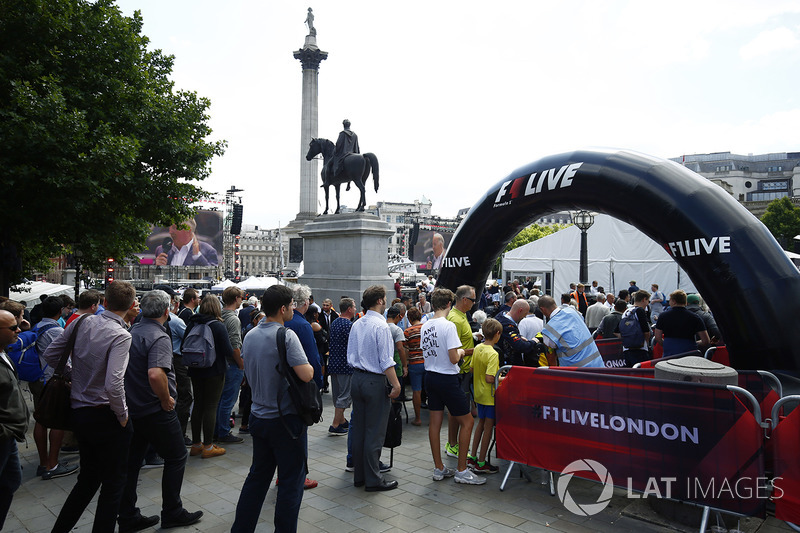 The F1 Live London circus set up around Nelsons Column in Trafalgar Square