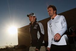 (L to R): Sergio Perez, Sahara Force India F1 with Fernando Alonso, McLaren