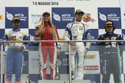 Race 4 rookie podium: Simone Cunati, Vincenzo Sospiri Racing, Kush Maini, BVM Racing, Federico Malvestiti, Antonelli Motorsport and Fabienne Wohlwend, Aragon Racing