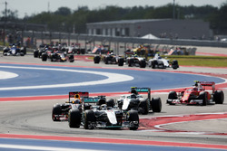 Lewis Hamilton, Mercedes AMG F1 W07 Hybrid leads at the start of the race
