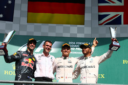 1st place for Nico Rosberg, Mercedes AMG Petronas F1 W07, 2nd place for Daniel Ricciardo, Red Bull Racing RB12 and 3rd place for Lewis Hamilton, Mercedes AMG F1 W07