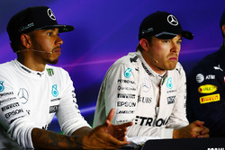 Lewis Hamilton, Mercedes AMG F1 and team mate Nico Rosberg, Mercedes AMG F1 in the FIA Press Confere